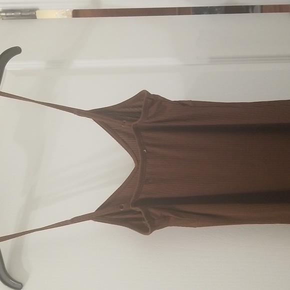 No Comment Brown Ribbed Spaghetti Strap Dress - Picture 4 of 11